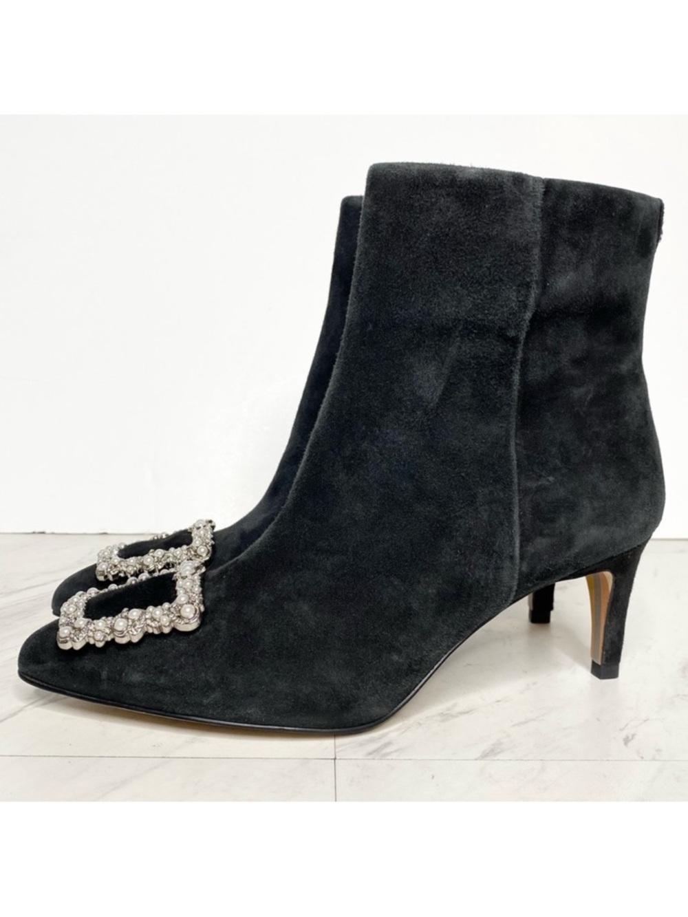 Sam Edelman Ulissa Luster Black Suede Pointy Toe Bootie 6 1/2 M